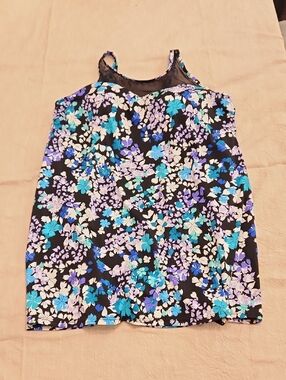 Swim Solutions Black Floral Swimwear with Blue & Lavender Accents